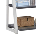 5-Tier Ladder Shelf with Rubber Wood Frame - Grey & White