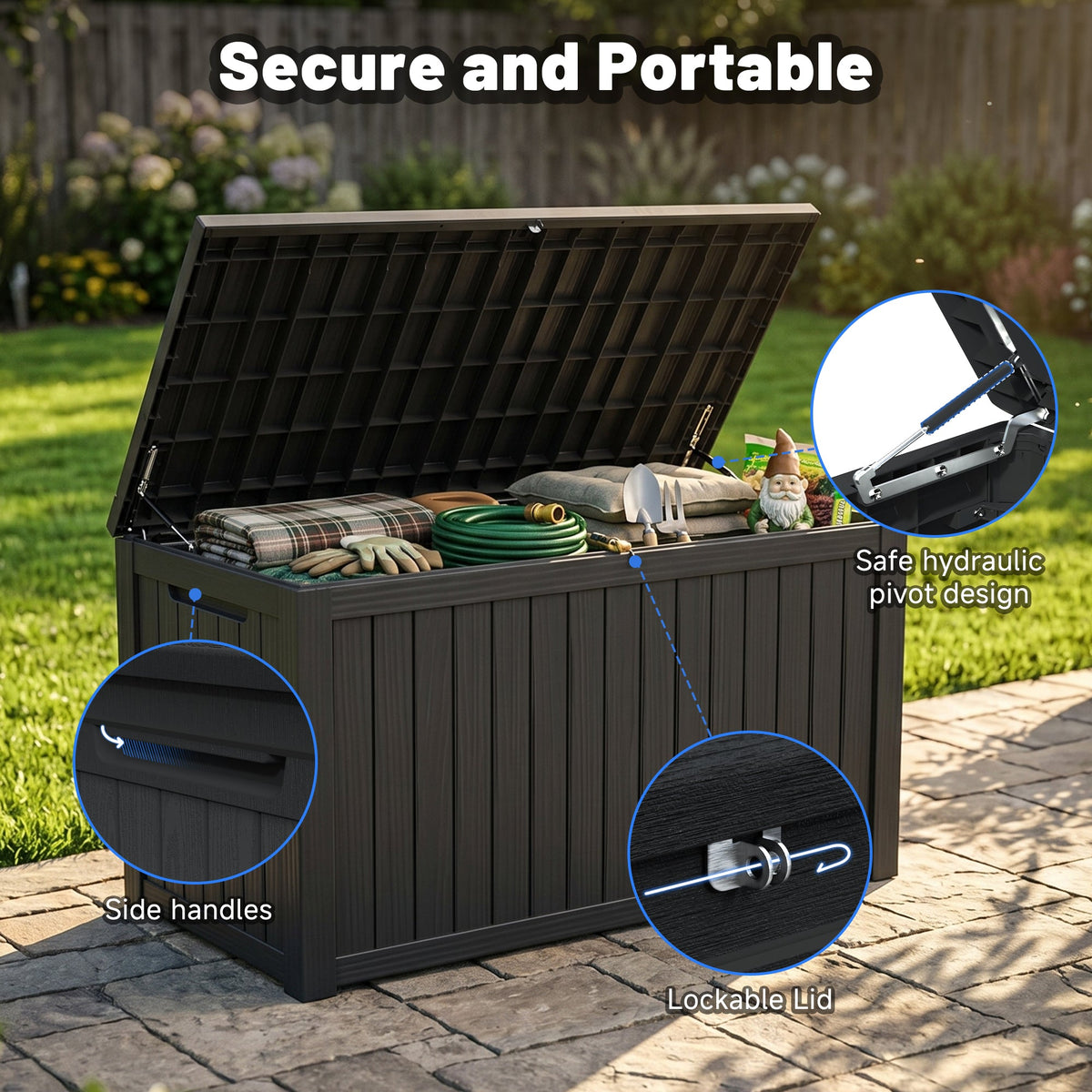 180 Gallon Large Outdoor Storage Deck Box with Lockable Waterproof Resin - Black