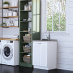 Laundry Cabinet with Stainless Steel Sink and Faucet - White