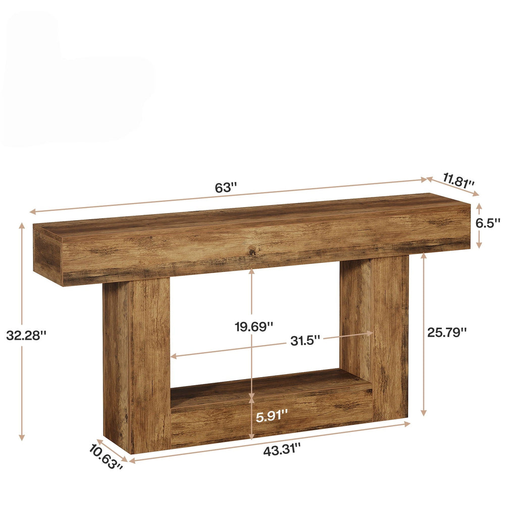 Console Table with 2 Tier Storage and U-Shaped Base - Light Brown or Dark Brown