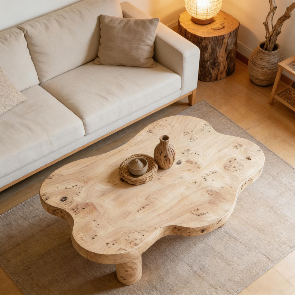 Cloud Shaped Coffee Table with 4 Round Legs - White, Black, or Light Brown