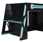Full Size Wood Loft Bed with Desk and RGB Light - Cloud