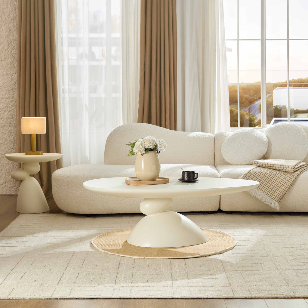 Lucky Stone Shaped Table with Sculptural Base – White, Black, or Gray