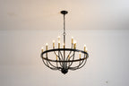 18-Light Industrial Iron Candle Chandelier with Adjustable Height - Gold & Black