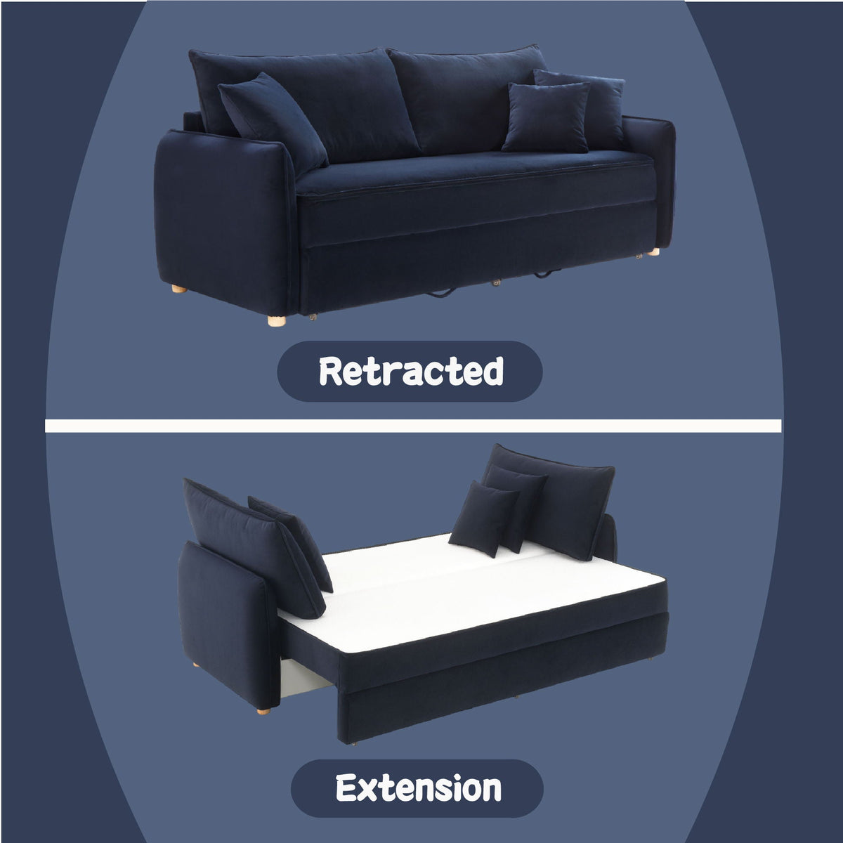Irina Pull-Out Sleeper Sofa with Storage and Removable Cushions - Dark Gray or Blue