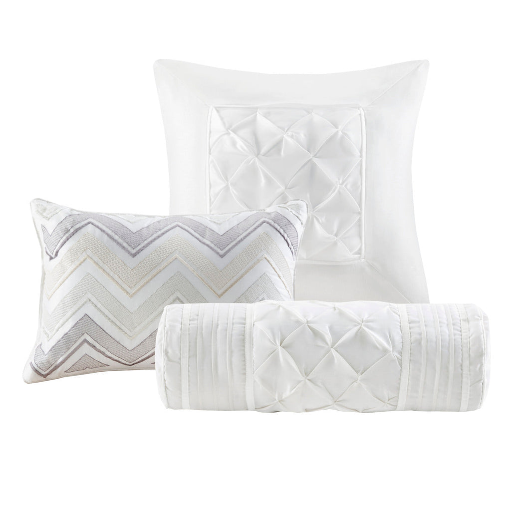 7 Piece Tufted Comforter Set with Hypoallergenic Filling - White