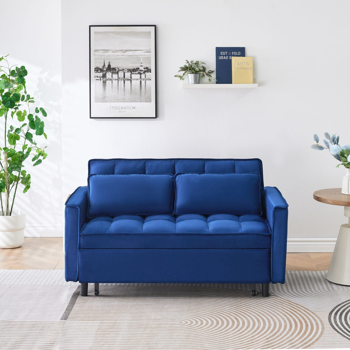 Convertible Velvet Sofa Bed with Storage Pockets - Multiple Colors