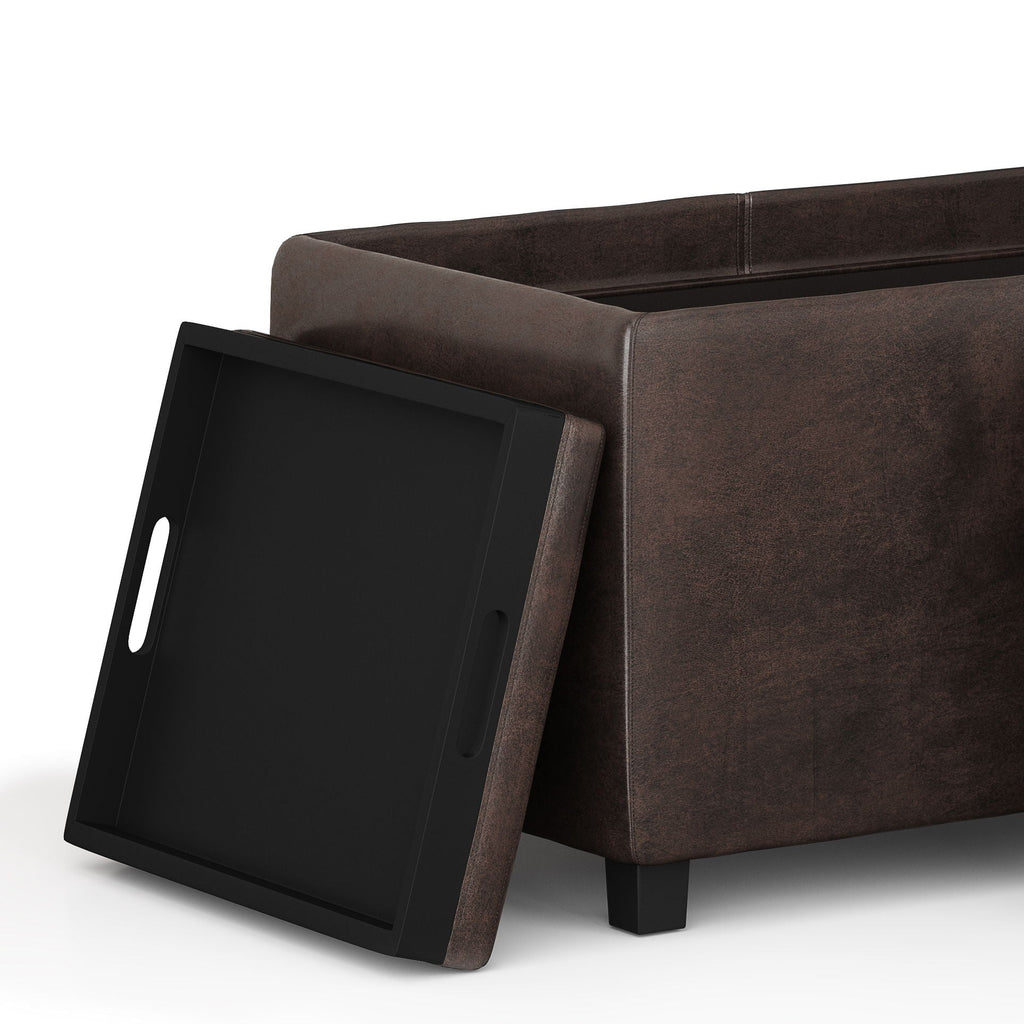 Distressed Brown Storage Ottoman with Interior Storage - Dark Brown