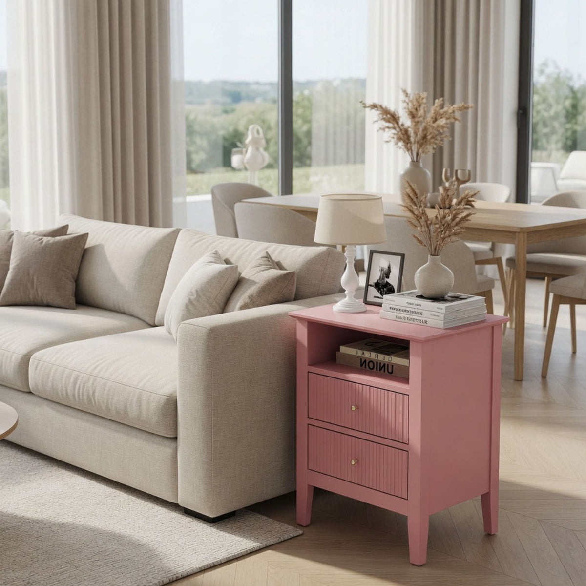 Fluted Nightstand with 2 Drawers and Soft-Close Slides - Multiple Colors
