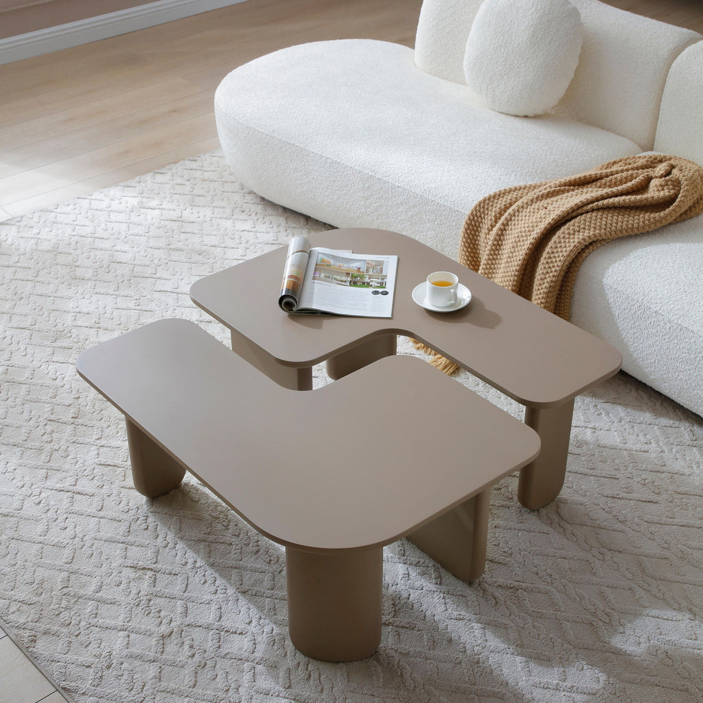 L-Shape Coffee Table with Modular Nesting Design - White or Dark Brown