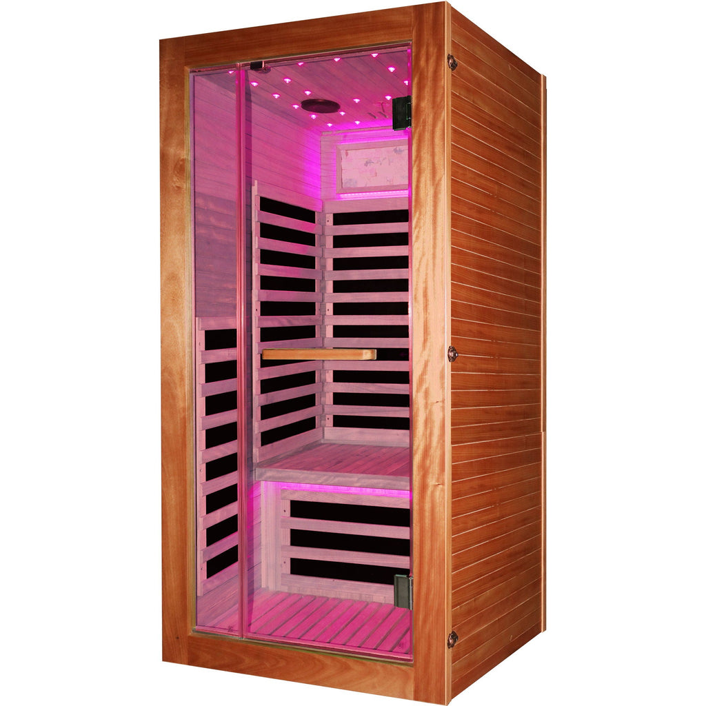 American White Oak Single Person Sauna Room with LED Lighting
