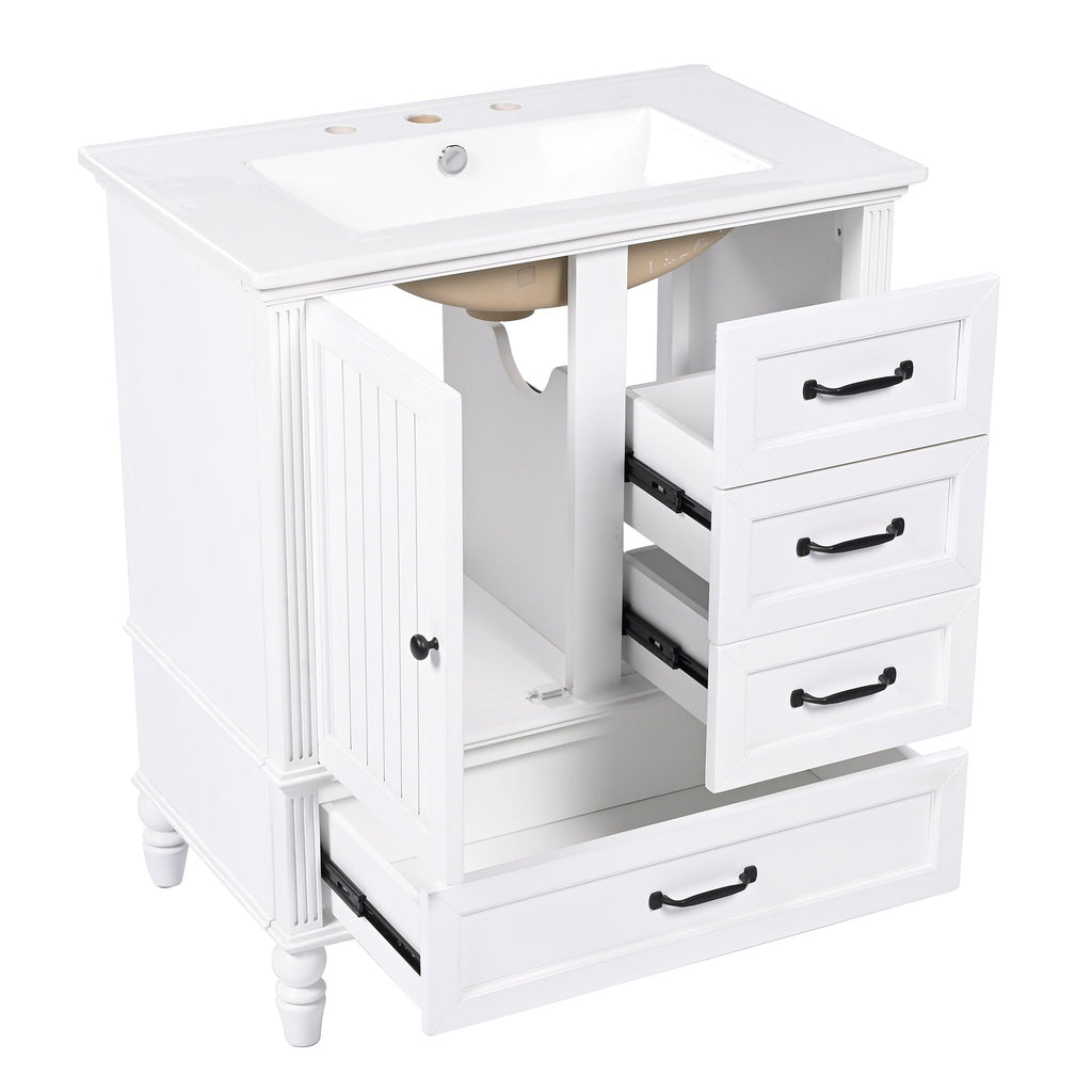 30" Bathroom Vanity with Sink and Soft-Close Drawers - White or Black