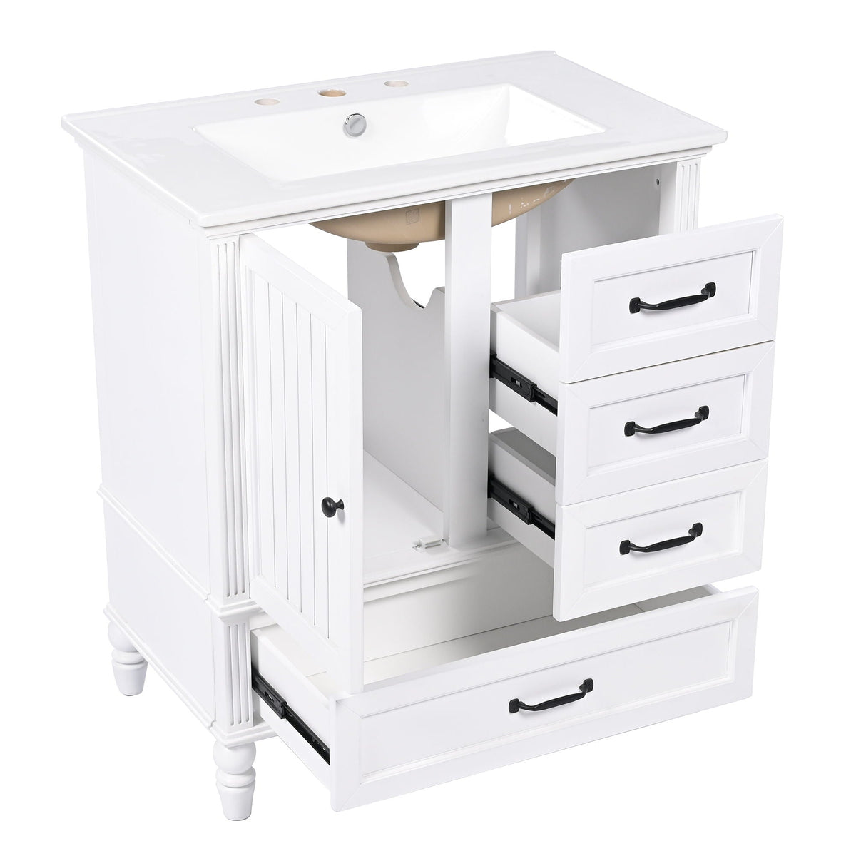 30" Bathroom Vanity with Sink and Soft-Close Drawers - White or Black