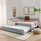 Full Size Curved Chenille Daybed with Trundle and USB Port