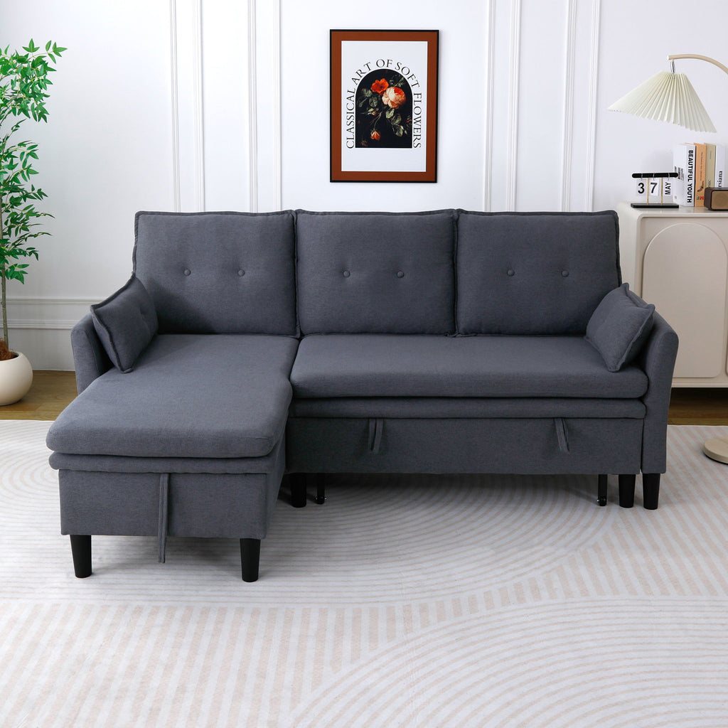 Reversible Chaise Sleeper Sectional Sofa with Storage - Cotton-Linen Upholstery