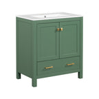 Green Bathroom Vanity with Single Undermount Sink and Storage - Solid Wood