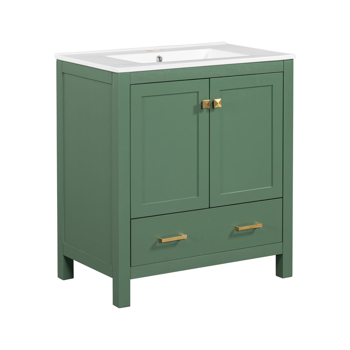 Green Bathroom Vanity with Single Undermount Sink and Storage - Solid Wood