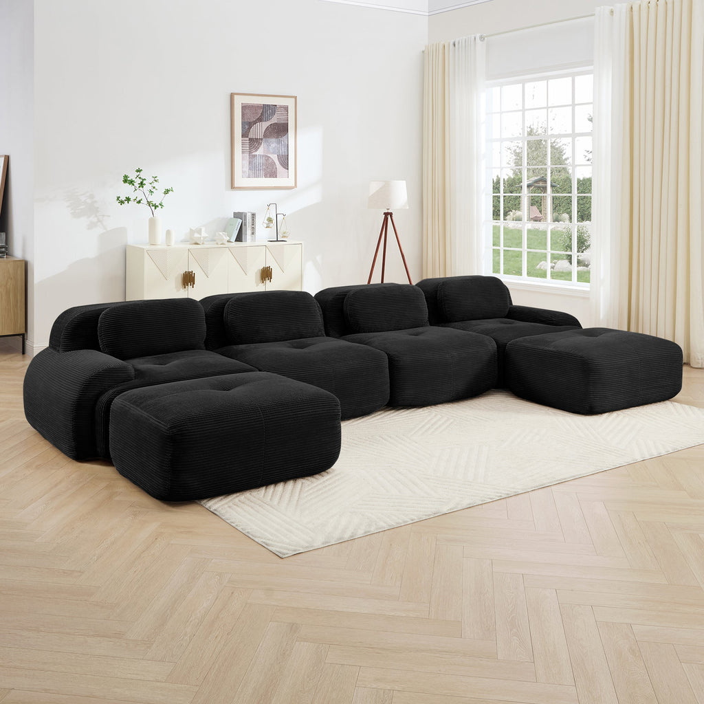 U-Shaped Modular Sofa with Ergonomic Design - Corduroy Fabric