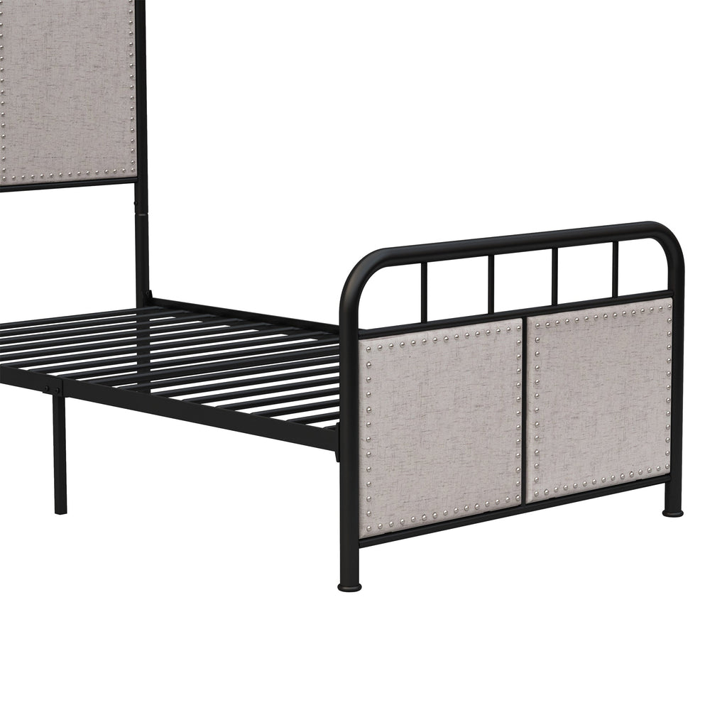 Twin Size Linen Upholstered Platform Metal Bed Frame