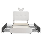 Upholstered Storage Bed with Oversized Rabbit Ear Headboard & LED Lights - Beige or Light Blue