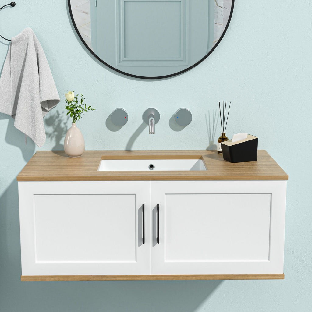 Modern Ceramic Rectangular Undermount Bathroom Sink with Overflow - White