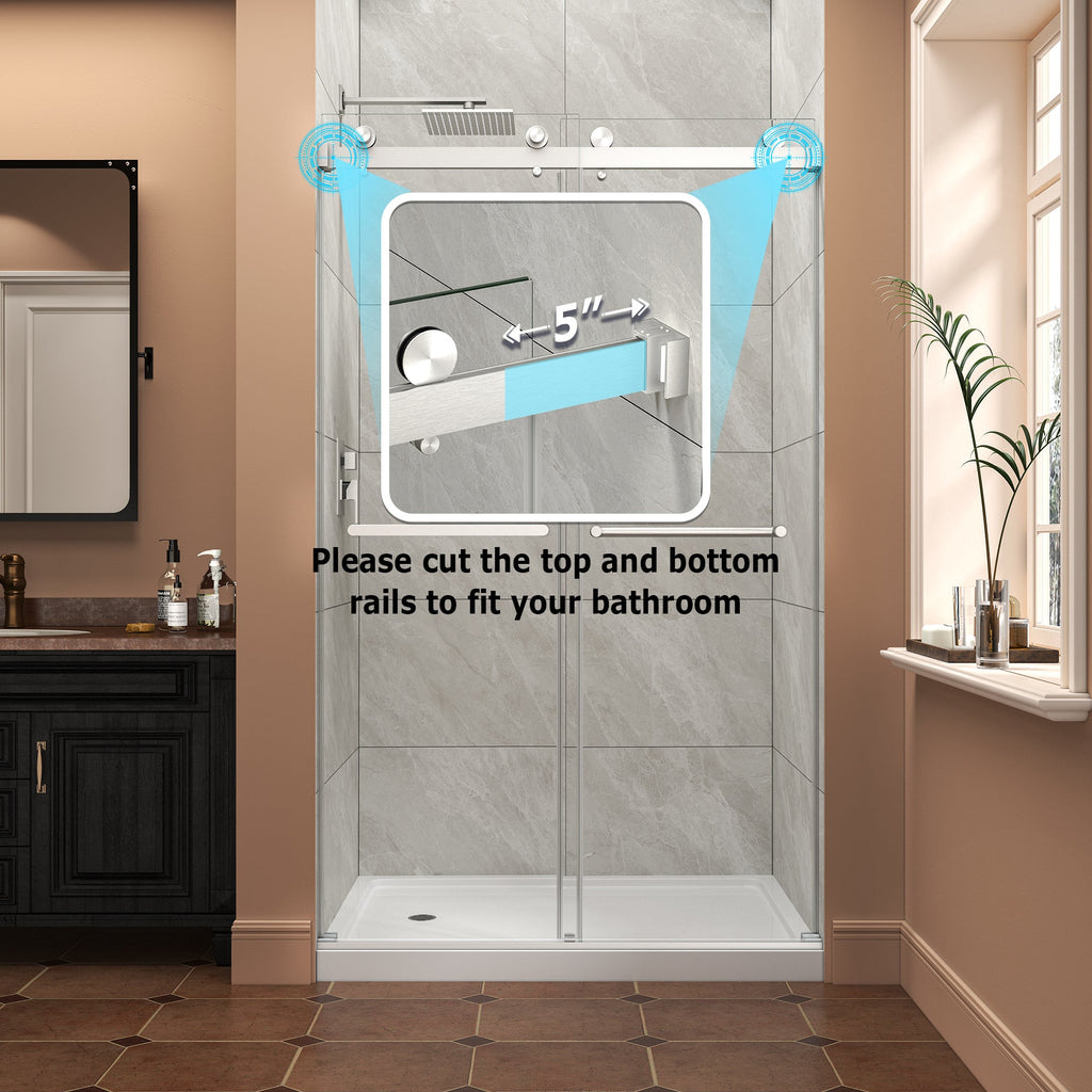 Brushed Nickel Frameless Sliding Shower Door with Double Bypass - 43-48" W x 76" H