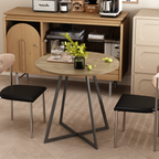 31.5 Inch Round Dining Table with Black Metal Legs - Brown