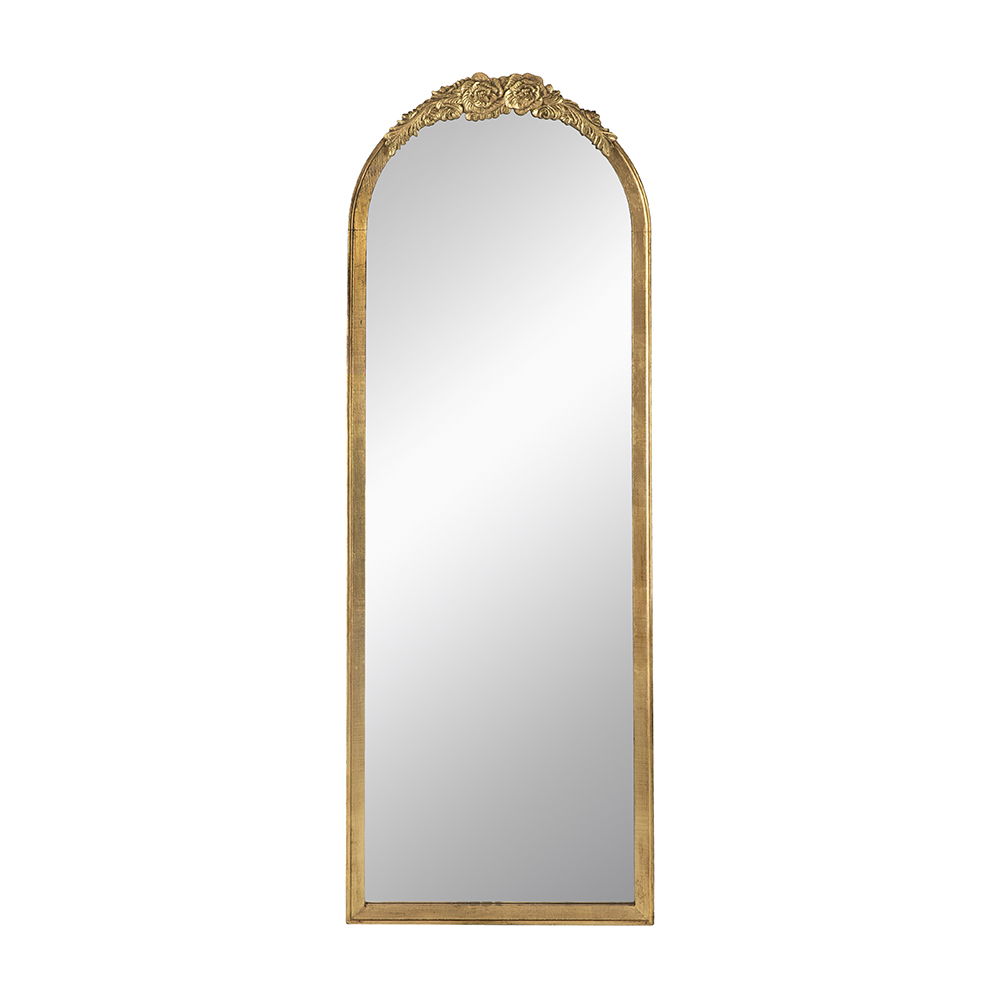 Gold Arched Floor Mirror with Wood Frame - Full Body
