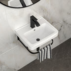 Wall Mounted Bathroom Sink with Towel Bar & Overflow - White / Black