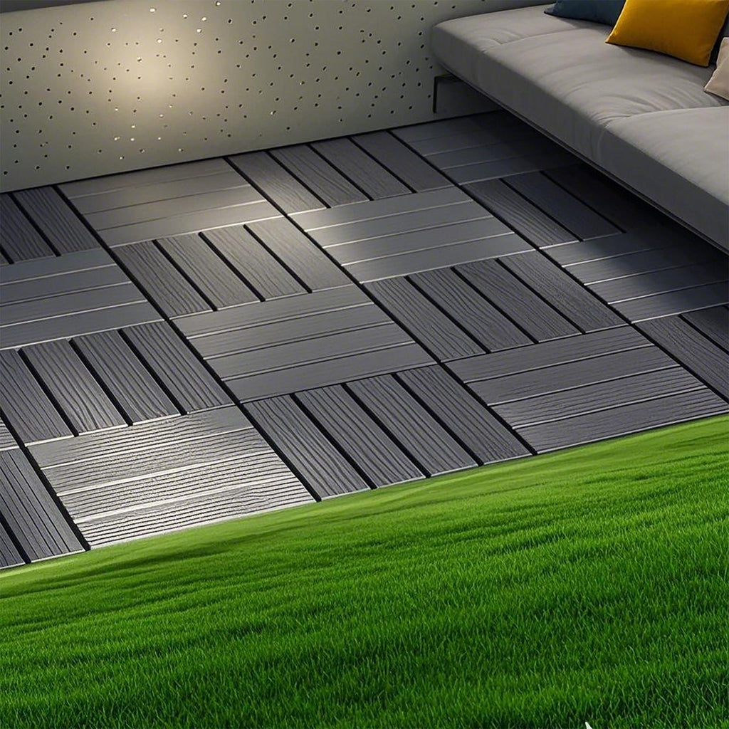 Interlocking Plastic Deck Tiles with Waterproof Construction - Dark Gray or Dark Brown