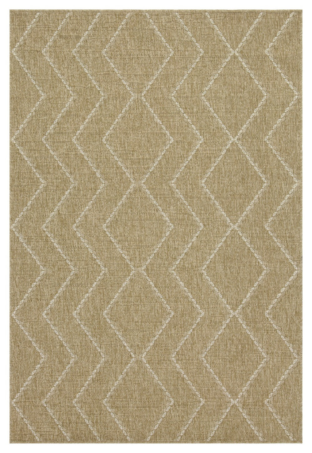 Jute/White Indoor/Outdoor Area Rug with Modern Diamond Motif - 5'3" x 7'3"