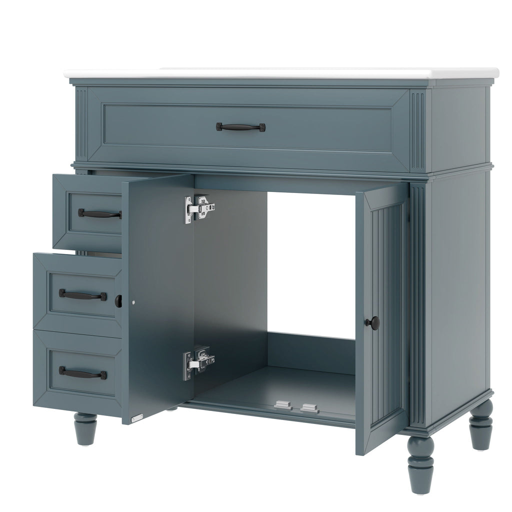 Bathroom Vanity With Sink and Drawers - Freestanding Solid Wood Cabinet