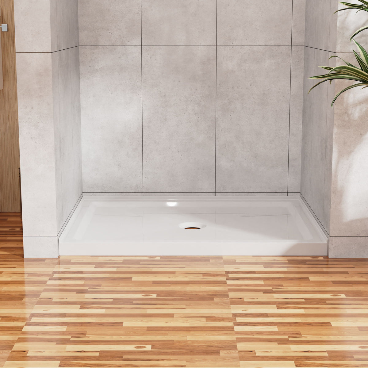 Anti-Slip Shower Base with Center Drain - White