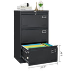 Locking Metal Filing Cabinet 3 Drawer - Multiple Sizes, Black or White