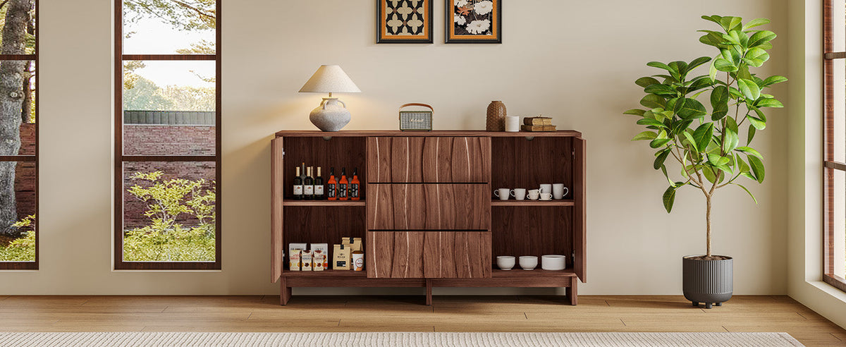 59.1" Buffet Sideboard with 2 Doors and 3 Drawers - Walnut