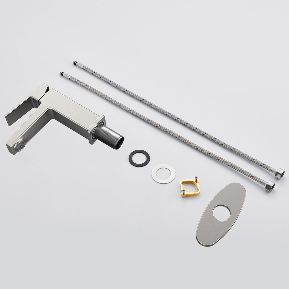 Brushed Nickel Single Handle Bathroom Faucet with Deck - Brushed Nickel