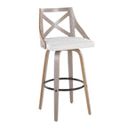 Farmhouse Fixed Height Barstool Set with Swivel & Footrest - Light Gray / Cream