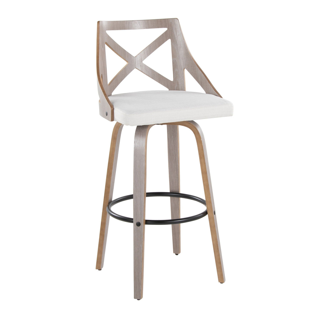 Farmhouse Fixed Height Barstool Set with Swivel & Footrest - Light Gray / Cream