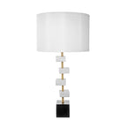 White Marble Table Lamp with Brass Frame and Fabric Shade - 15" W x 30" H