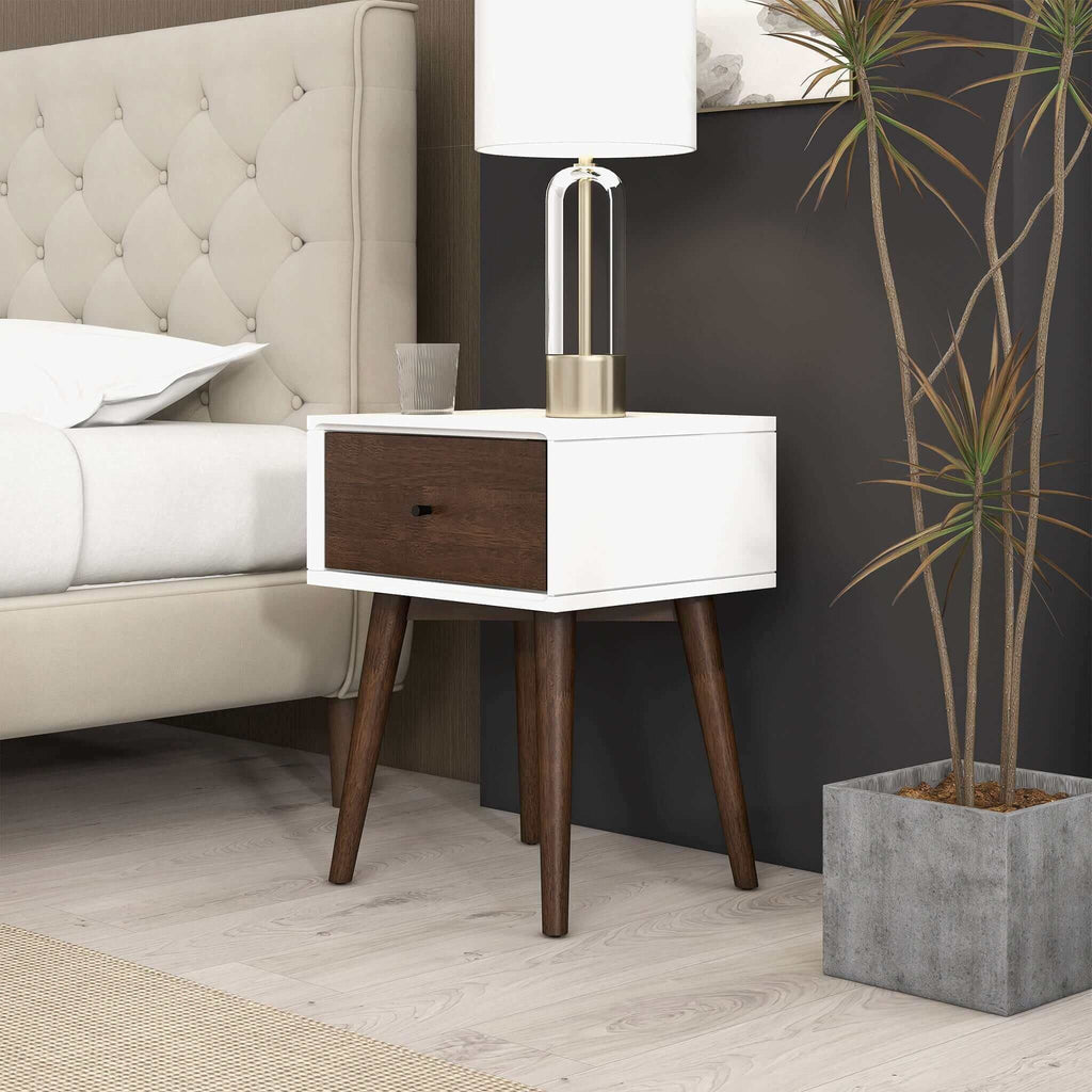Modern Design Night Stand with Solid Wood Construction - Dark Brown or White
