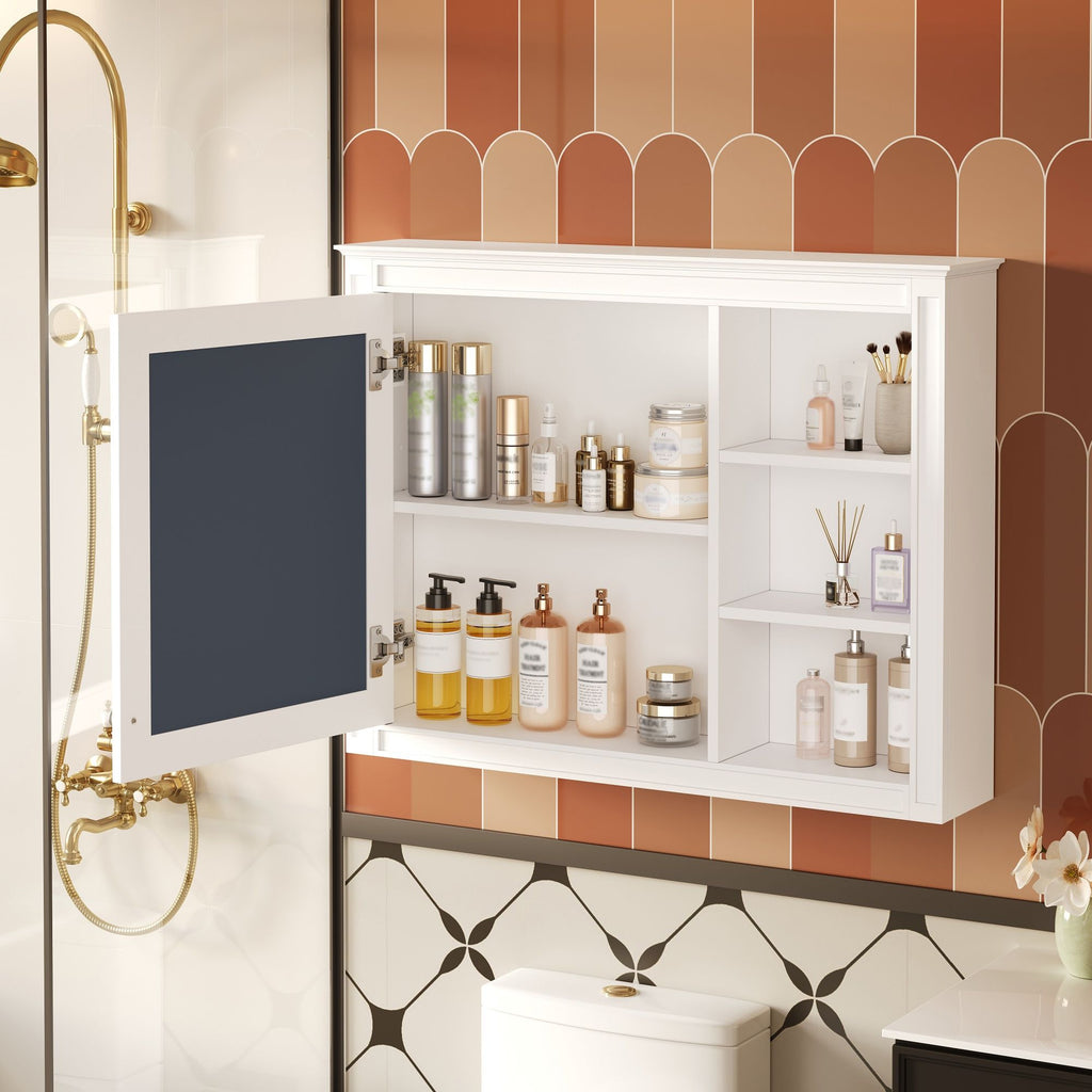 Wall Mounted Medicine Cabinet with Mirror and Adjustable Shelf - White