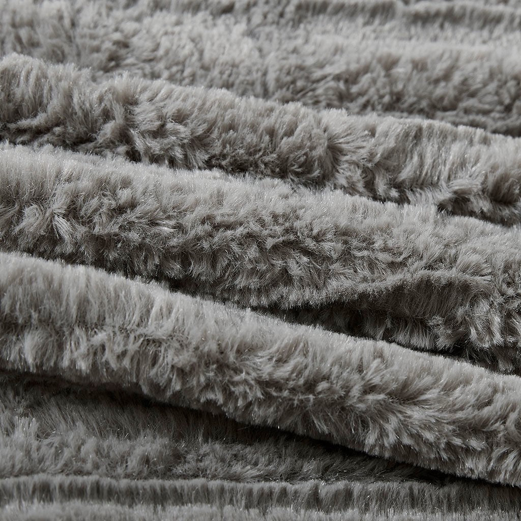 Grey Fur Down Alternative Comforter Mini Set with Checkerboard Texture - Grey
