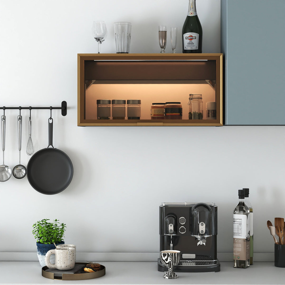 Large-Capacity Spice Rack Wall Mounted Storage Cabinet with Up-Flip Door - Particle Board