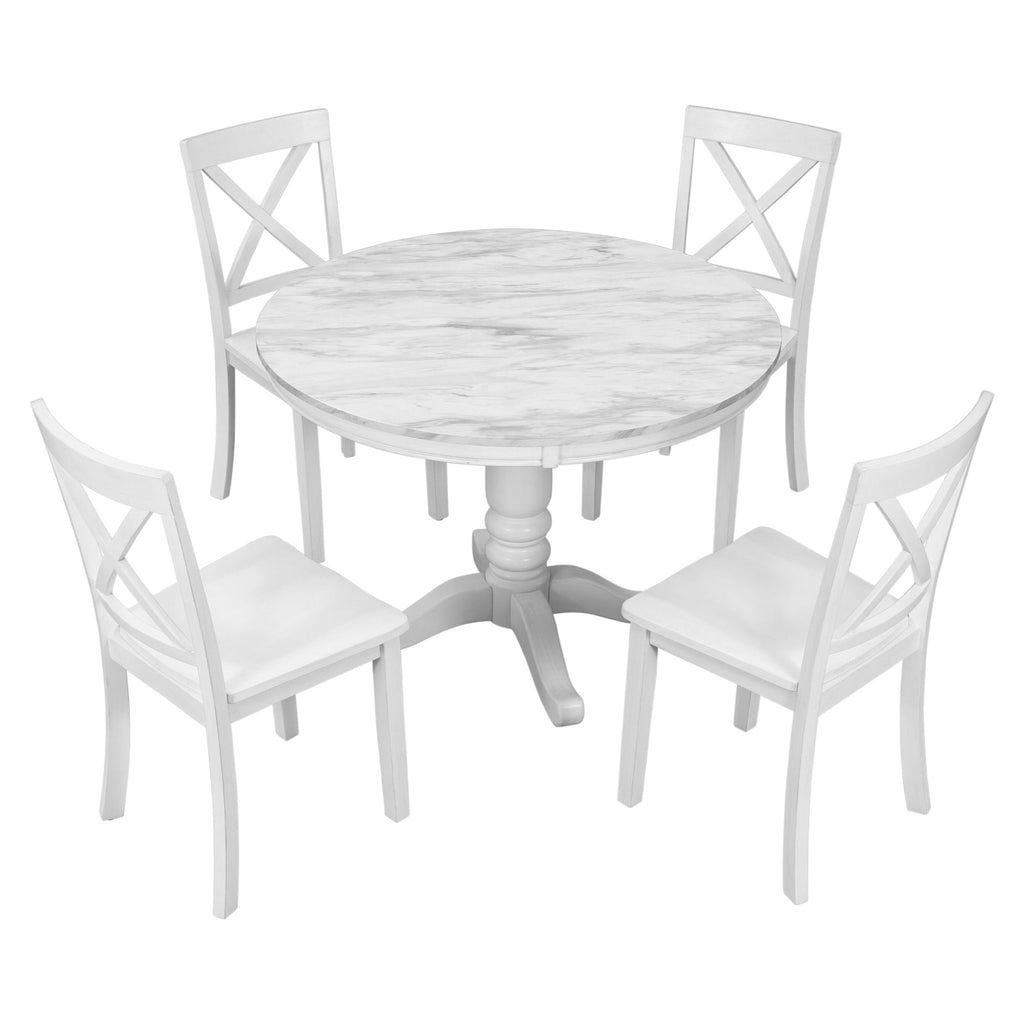 5-Piece Solid Wood Dining Set — White or Dark Gray