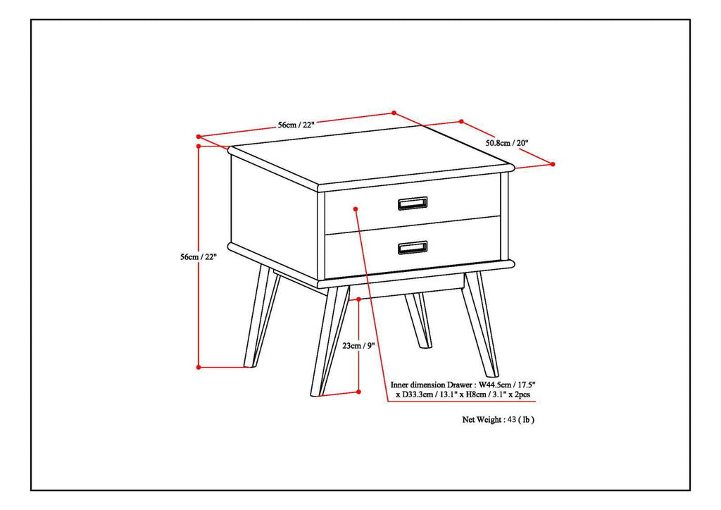 Handcrafted Mid Century End Table with Drawer – White, Dark Brown, or Light Brown