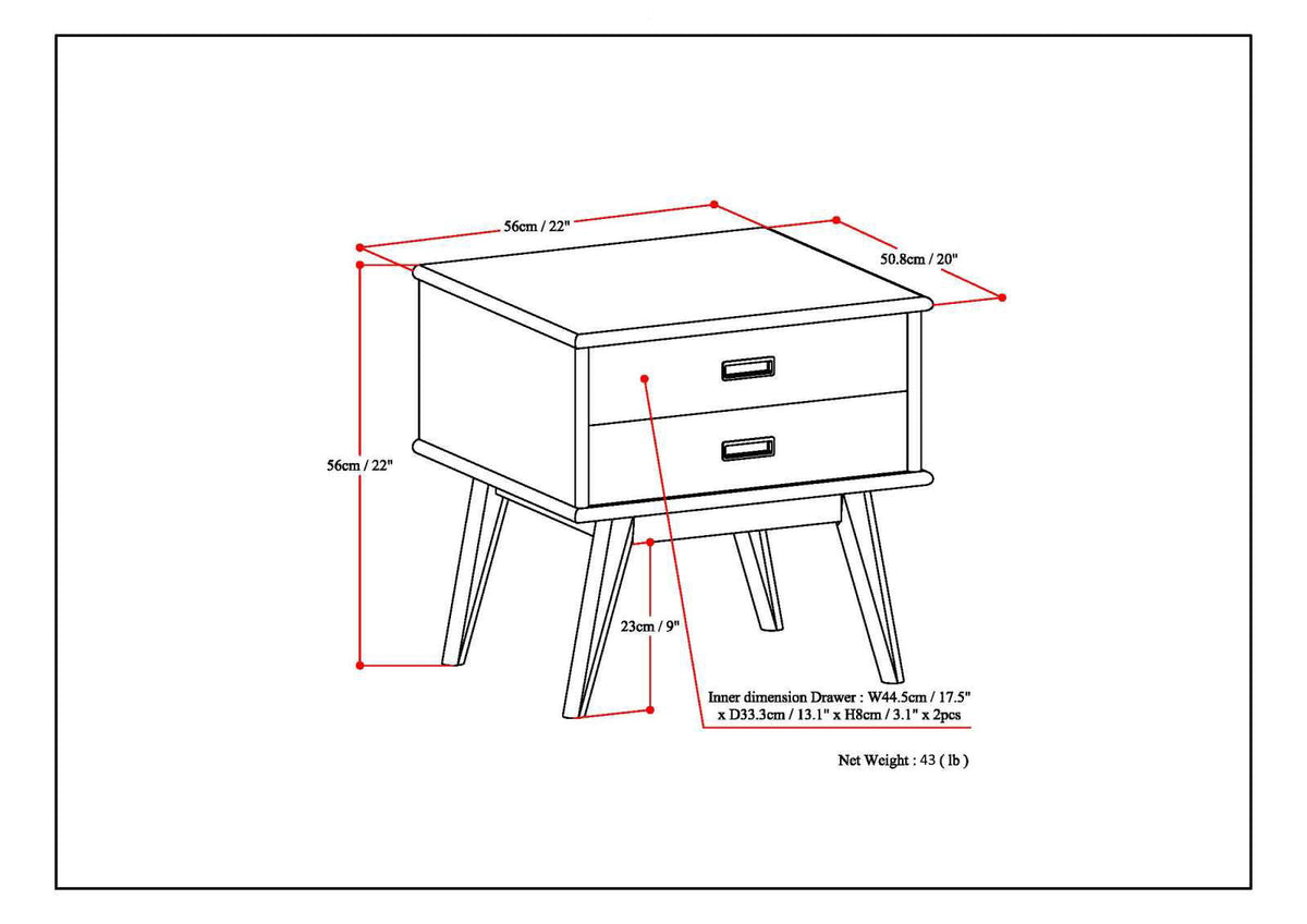 Handcrafted Mid Century End Table with Drawer – White, Dark Brown, or Light Brown