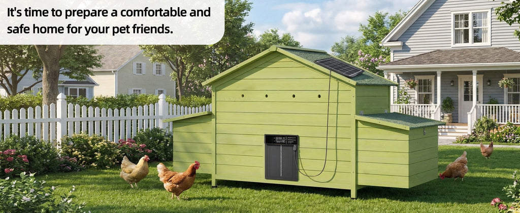 70" Automatic Chicken Coop with Solar-Powered Door - Green