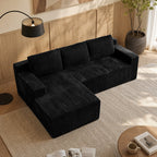 Corduroy Modular L Shaped Sectional Sofa with Plush Upholstery - Beige