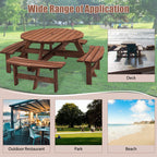 8 Person Wooden Picnic Table with Umbrella Hole - Brown