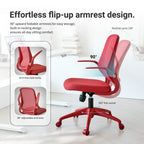 Ergonomic Office Chair with Mesh Back and Flipping Armrests - Red